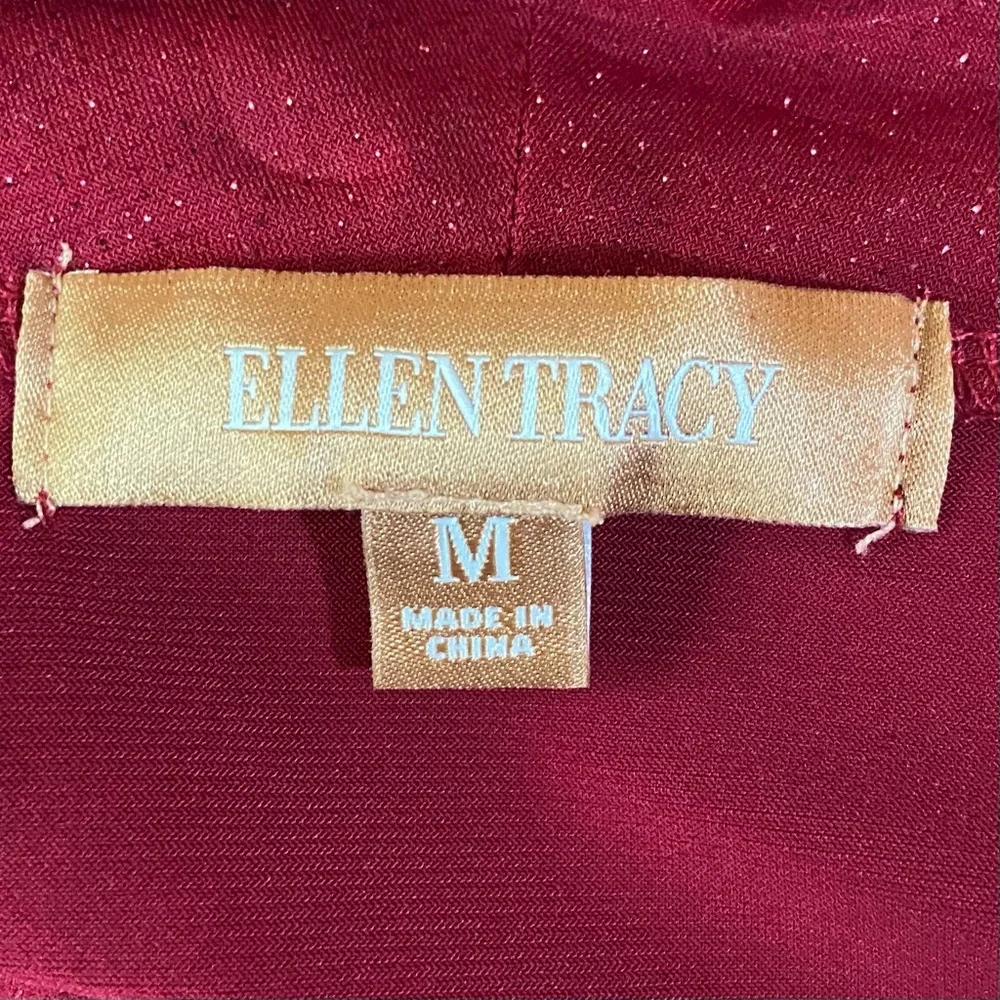 Ellen Tracy Red Draped Blouse Top V Neckline Sequined 3/4 Sleeve Lagenlook Party